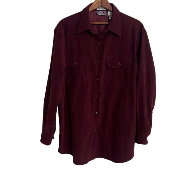 Bill Blass Stretch Pockets Long Sleeve Button Down Shirt Maroon Size Large - Picture 2 of 8